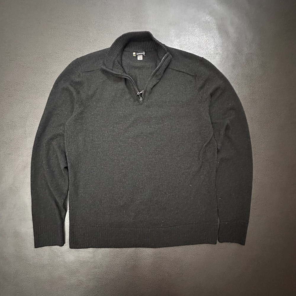 SmartWool 1/4 Zip Sweater Mens Medium Black Wool Blend Performance Hike Run Yoga